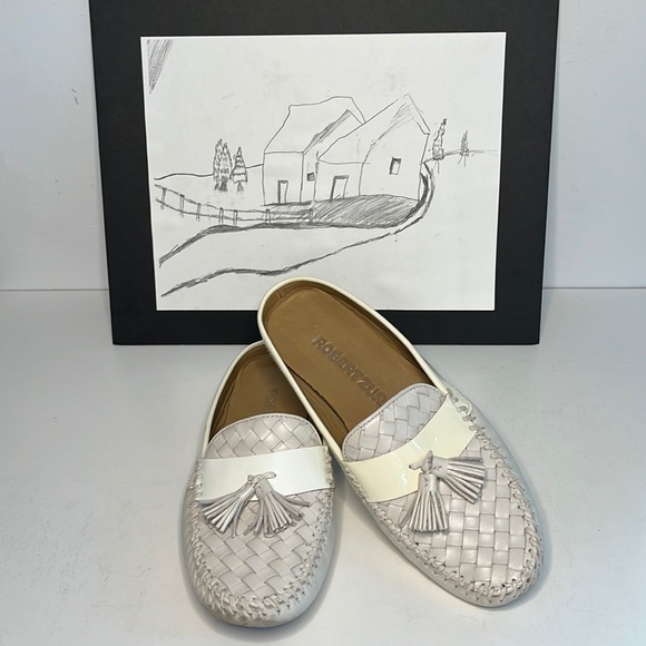 Robert Zur Shoes - Robert Zur Woven White patent  Leather Tassel Loafer Slides Women’s 8.5